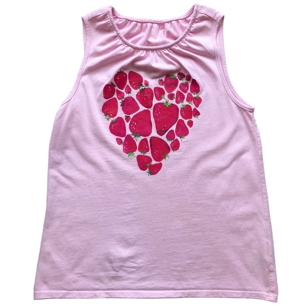 Lands End Pink Strawberry Heart Tank Top 10-12
